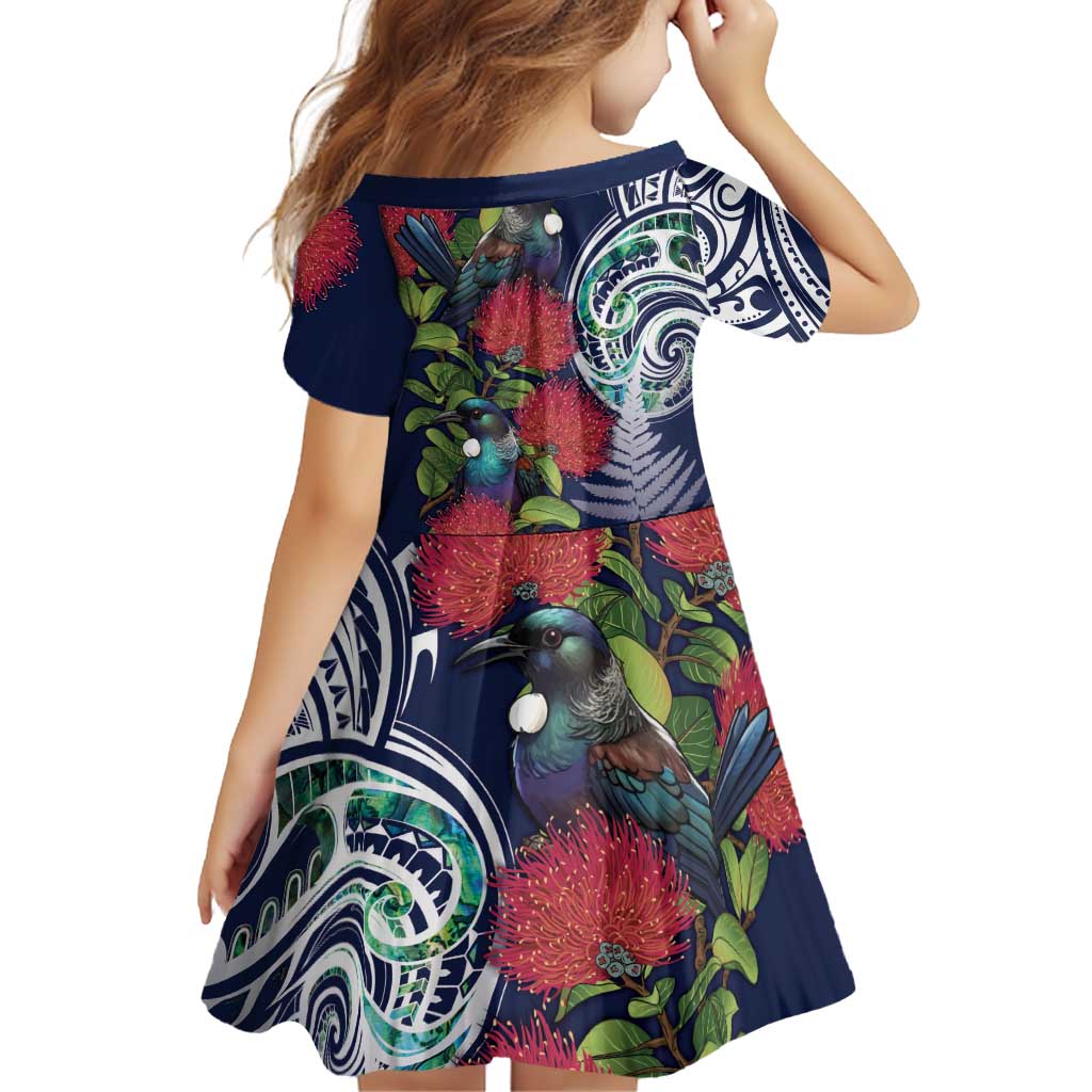 Meri Kirihimete New Zealand Family Matching Puletasi and Hawaiian Shirt Tui on Pohutukawa - Blue Ver LT7 - Polynesian Pride