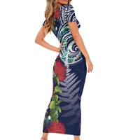 Meri Kirihimete New Zealand Family Matching Short Sleeve Bodycon Dress and Hawaiian Shirt Tui on Pohutukawa - Blue Ver LT7 - Polynesian Pride