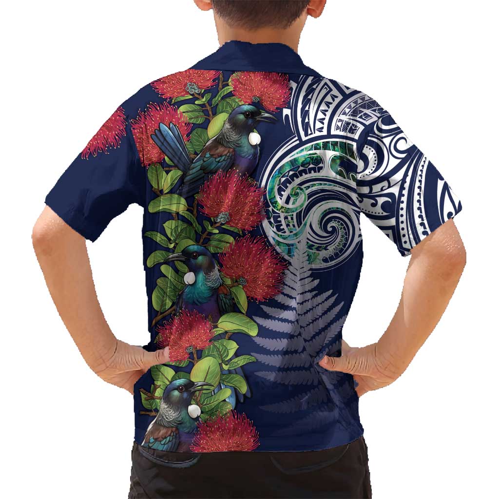 Meri Kirihimete New Zealand Family Matching Summer Maxi Dress and Hawaiian Shirt Tui on Pohutukawa - Blue Ver LT7 - Polynesian Pride