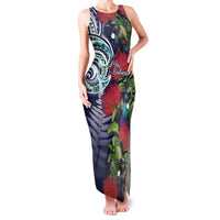 Meri Kirihimete New Zealand Family Matching Tank Maxi Dress and Hawaiian Shirt Tui on Pohutukawa - Blue Ver LT7 Mom's Dress Blue - Polynesian Pride