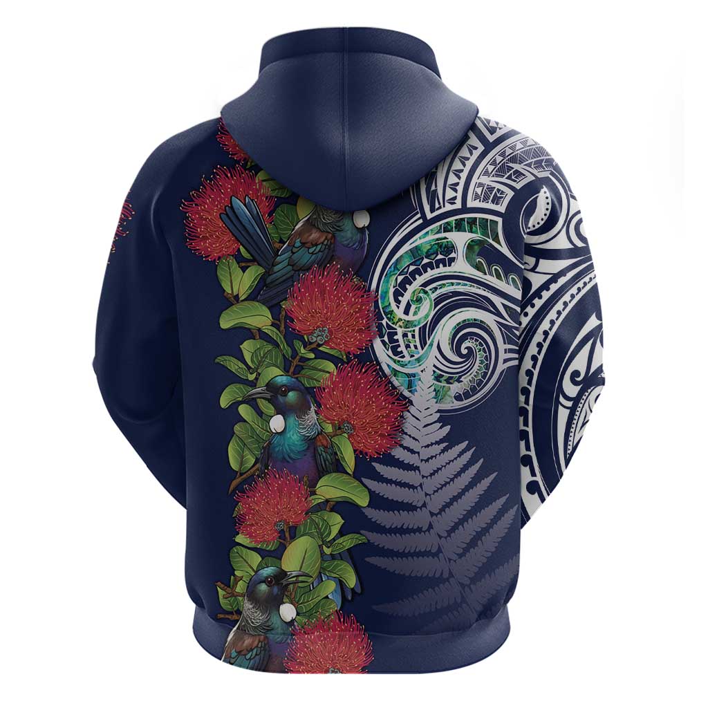 Meri Kirihimete New Zealand Hoodie Tui on Pohutukawa - Blue Ver