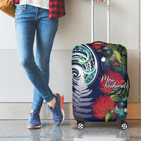 Meri Kirihimete New Zealand Luggage Cover Tui on Pohutukawa - Blue Ver