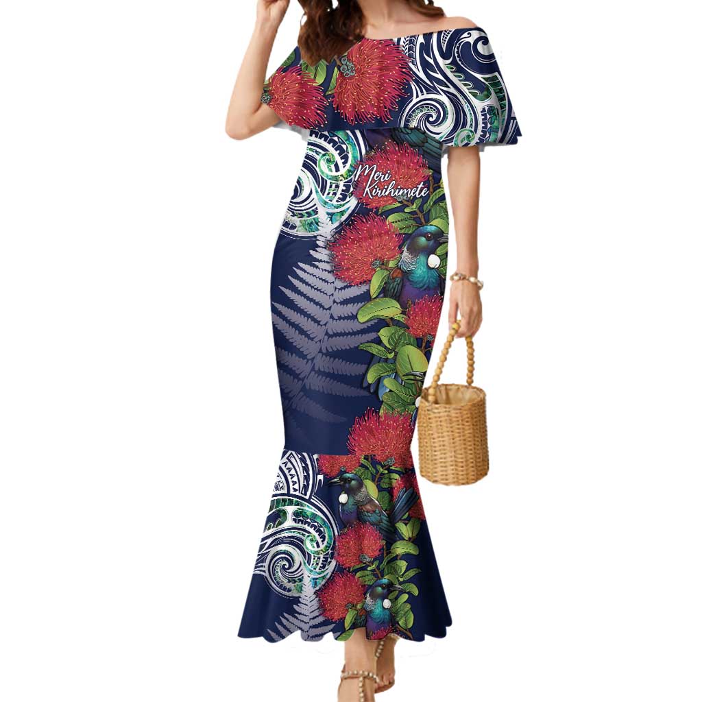 Meri Kirihimete New Zealand Mermaid Dress Tui on Pohutukawa - Blue Ver LT7 Women Blue - Polynesian Pride