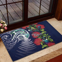 Meri Kirihimete New Zealand Rubber Doormat Tui on Pohutukawa - Blue Ver