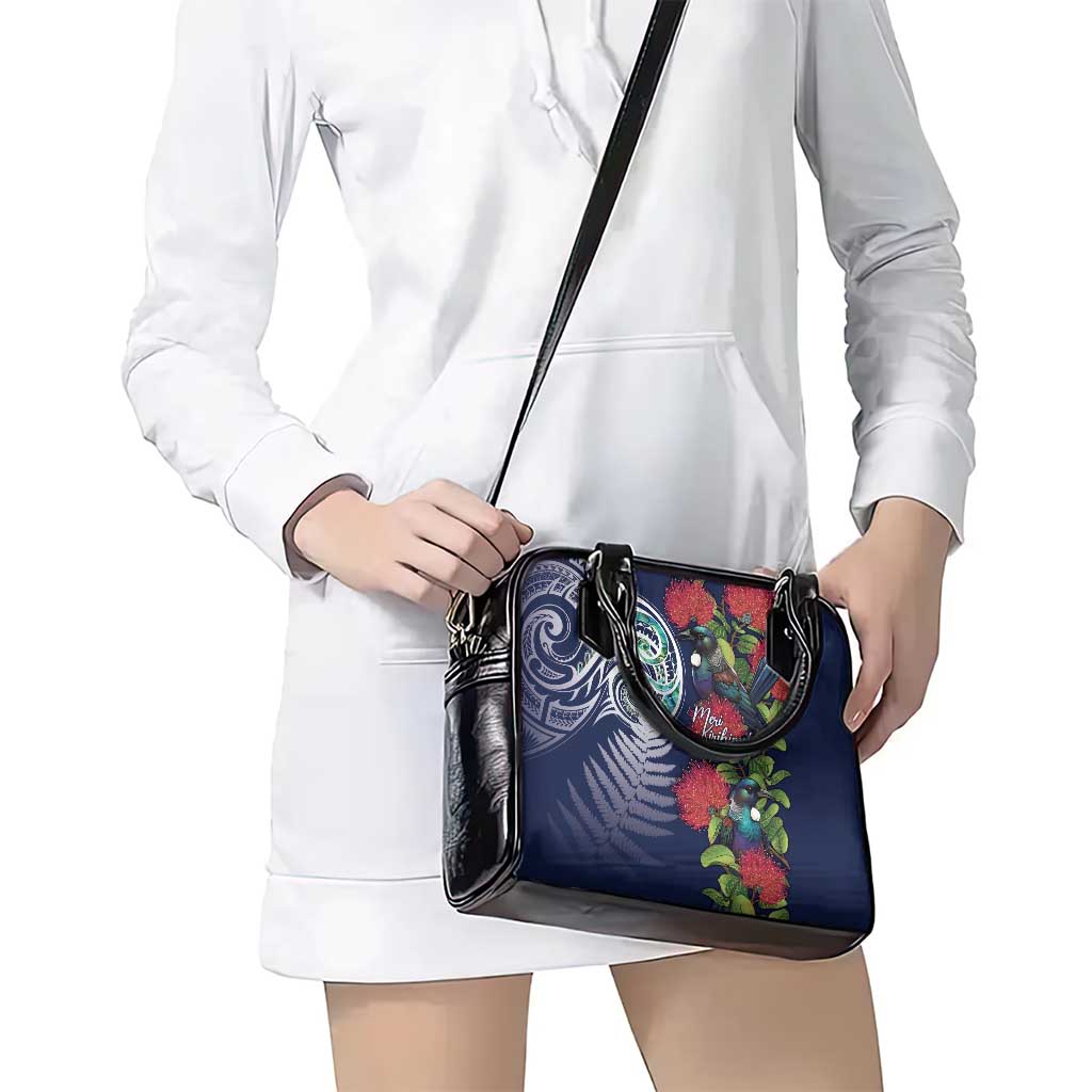 Meri Kirihimete New Zealand Shoulder Handbag Tui on Pohutukawa - Blue Ver LT7 - Polynesian Pride