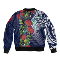 Meri Kirihimete New Zealand Sleeve Zip Bomber Jacket Tui on Pohutukawa - Blue Ver