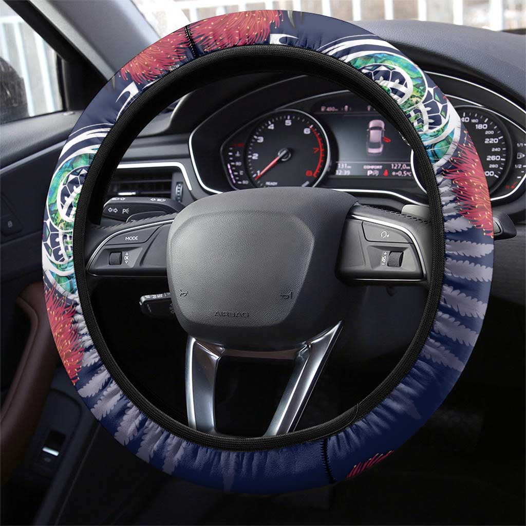 Meri Kirihimete New Zealand Steering Wheel Cover Tui on Pohutukawa - Blue Ver LT7 - Polynesian Pride