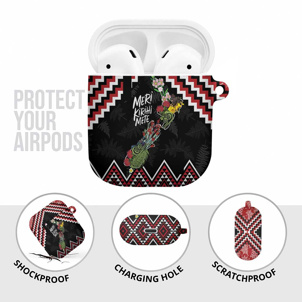 New Zealand Christmas Taniko Poutama AirPods Case Flora Map with Birds - Polynesian Pride
