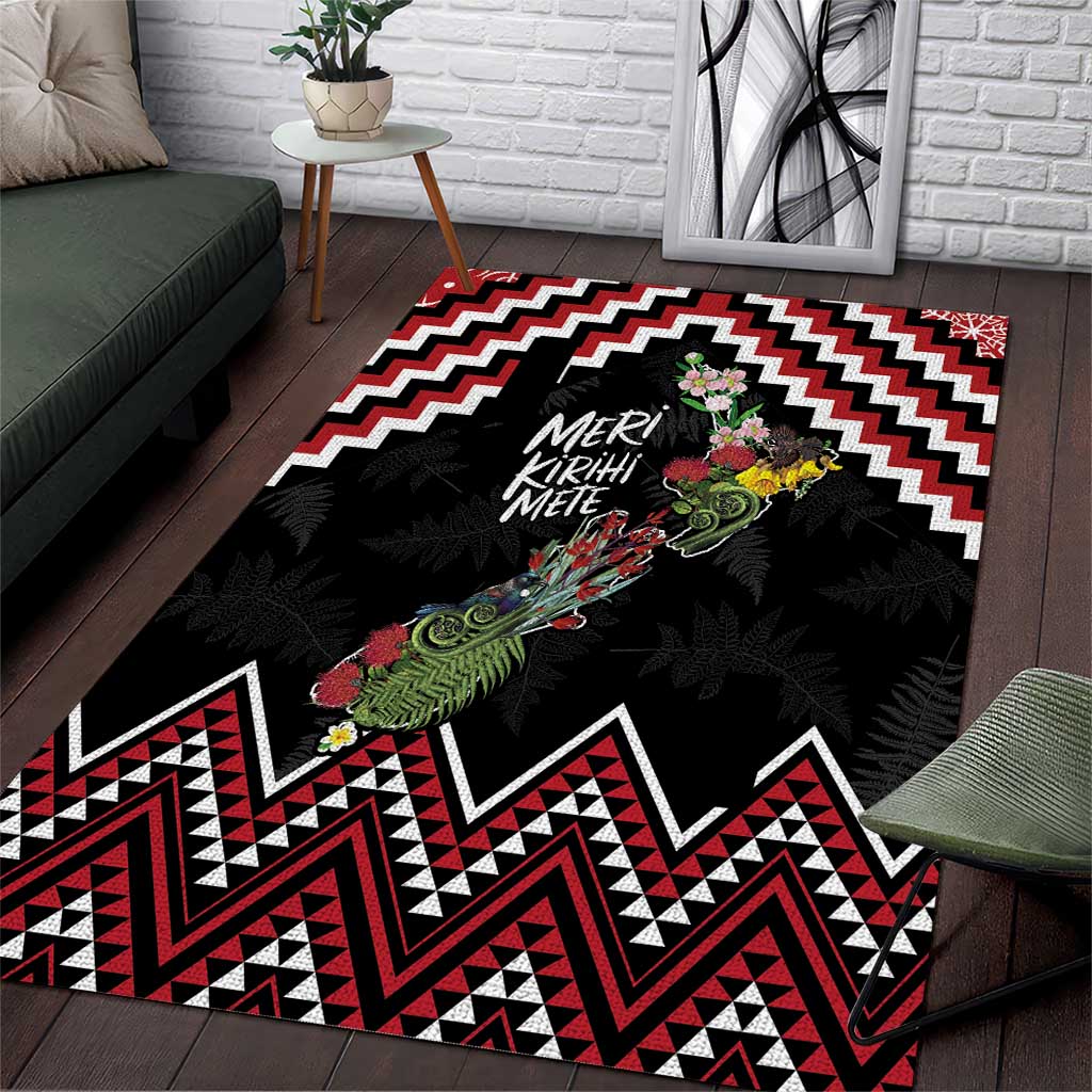New Zealand Christmas Taniko Poutama Area Rug Flora Map with Birds LT7 Red - Polynesian Pride