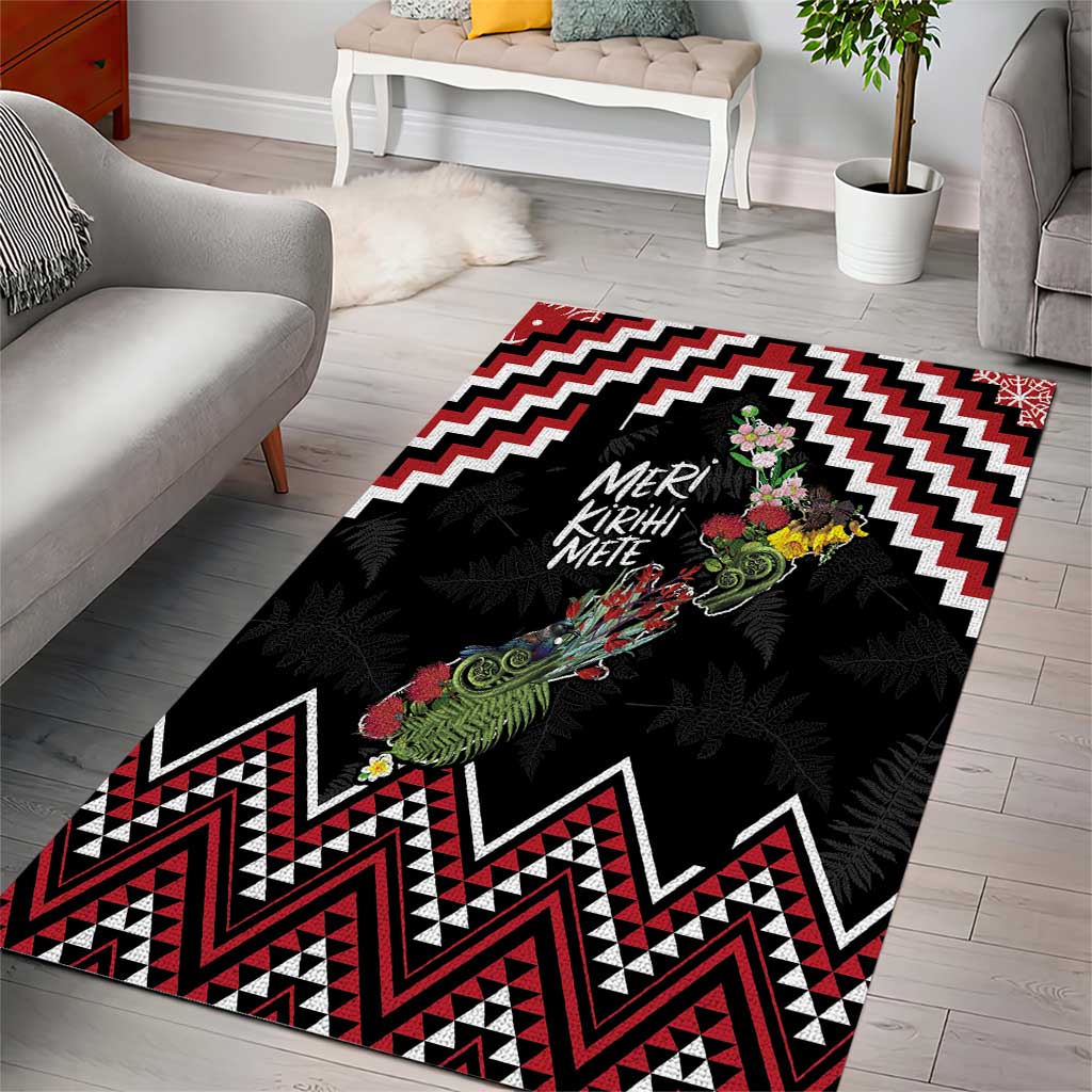 New Zealand Christmas Taniko Poutama Area Rug Flora Map with Birds LT7 - Polynesian Pride