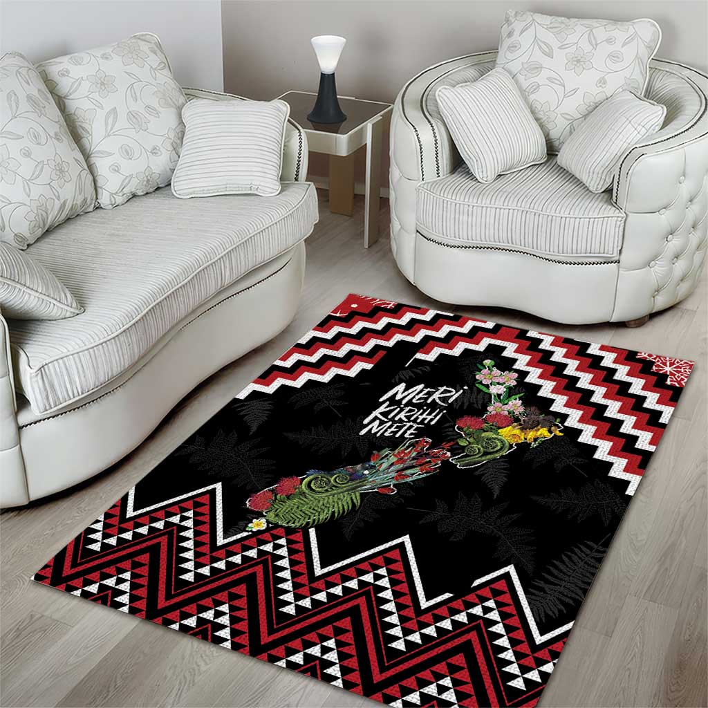 New Zealand Christmas Taniko Poutama Area Rug Flora Map with Birds LT7 - Polynesian Pride