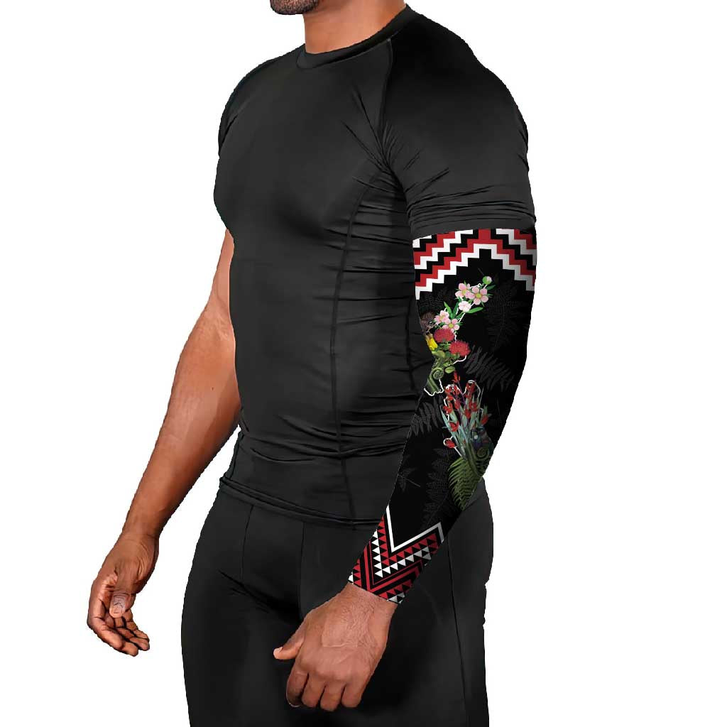New Zealand Christmas Taniko Poutama Arm Sleeves Flora Map with Birds - Polynesian Pride