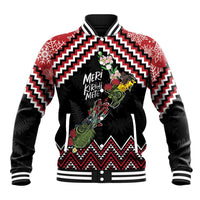 New Zealand Christmas Taniko Poutama Baseball Jacket Flora Map with Birds LT7 Unisex Red - Polynesian Pride
