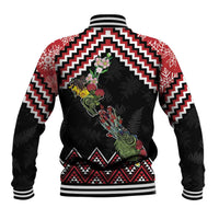 New Zealand Christmas Taniko Poutama Baseball Jacket Flora Map with Birds LT7 - Polynesian Pride