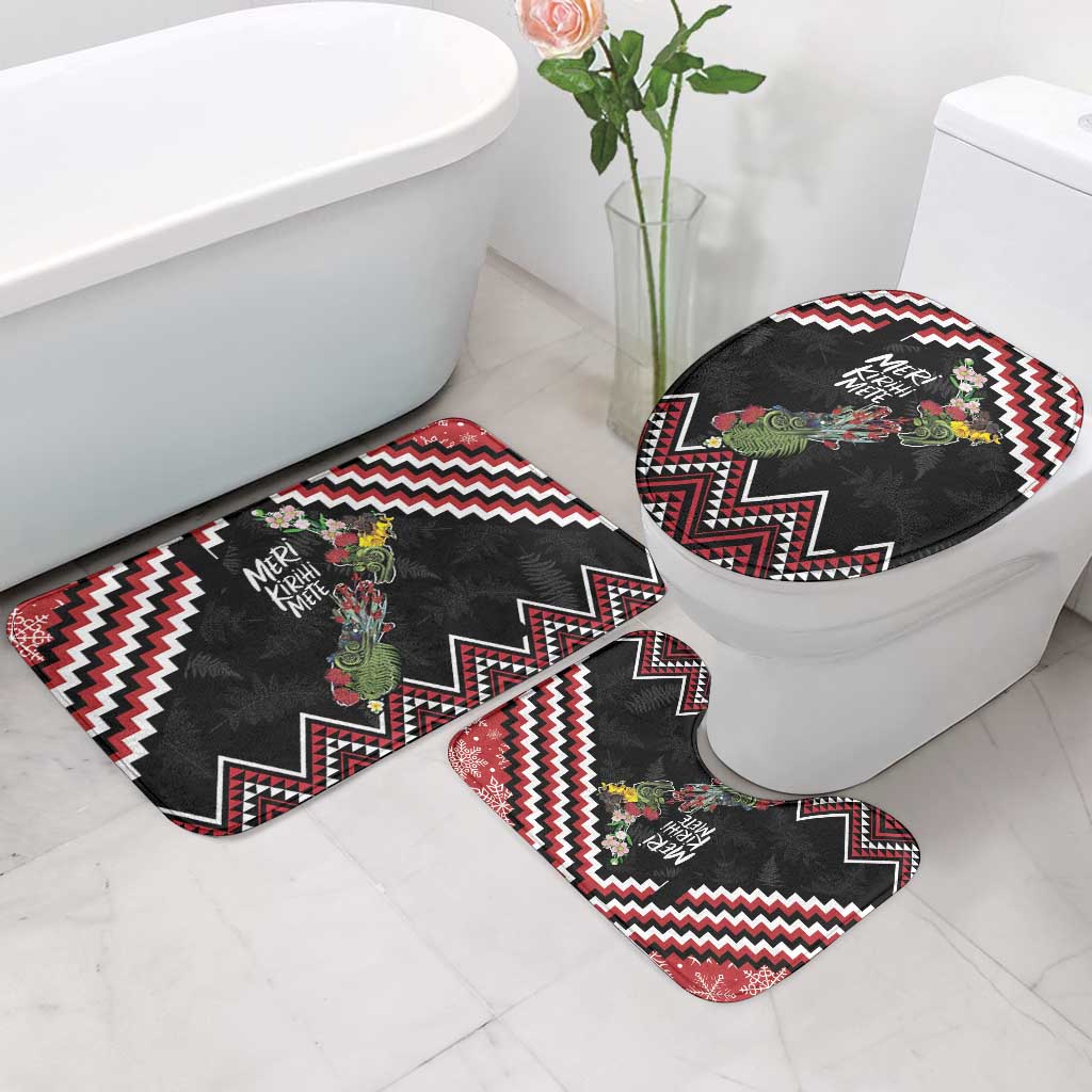 New Zealand Christmas Taniko Poutama Bathroom Set Flora Map with Birds - Polynesian Pride