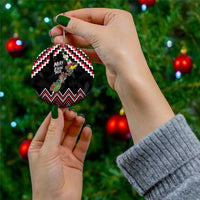 New Zealand Christmas Taniko Poutama Ceramic Ornament Flora Map with Birds - Polynesian Pride