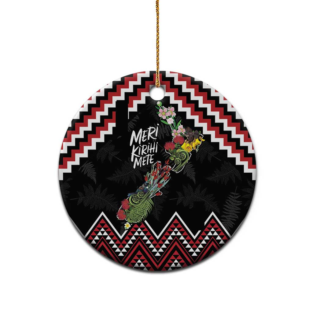 New Zealand Christmas Taniko Poutama Ceramic Ornament Flora Map with Birds - Polynesian Pride