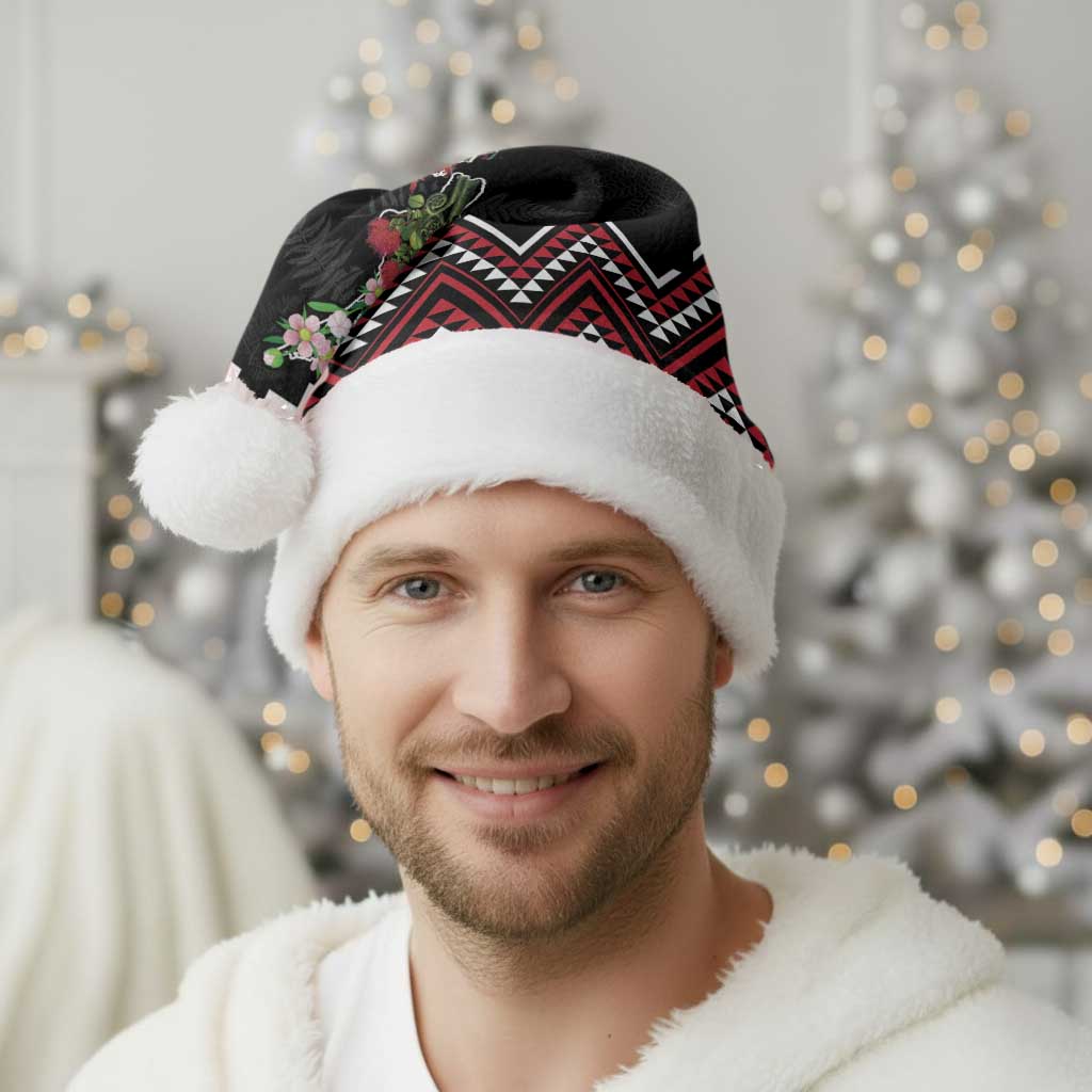 New Zealand Christmas Taniko Poutama Christmas Santa Hat Flora Map with Birds - Polynesian Pride
