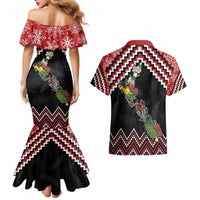 New Zealand Christmas Taniko Poutama Couples Matching Mermaid Dress and Hawaiian Shirt Flora Map with Birds LT7 - Polynesian Pride