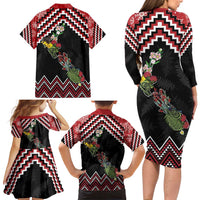 New Zealand Christmas Taniko Poutama Family Matching Long Sleeve Bodycon Dress and Hawaiian Shirt Flora Map with Birds LT7 - Polynesian Pride