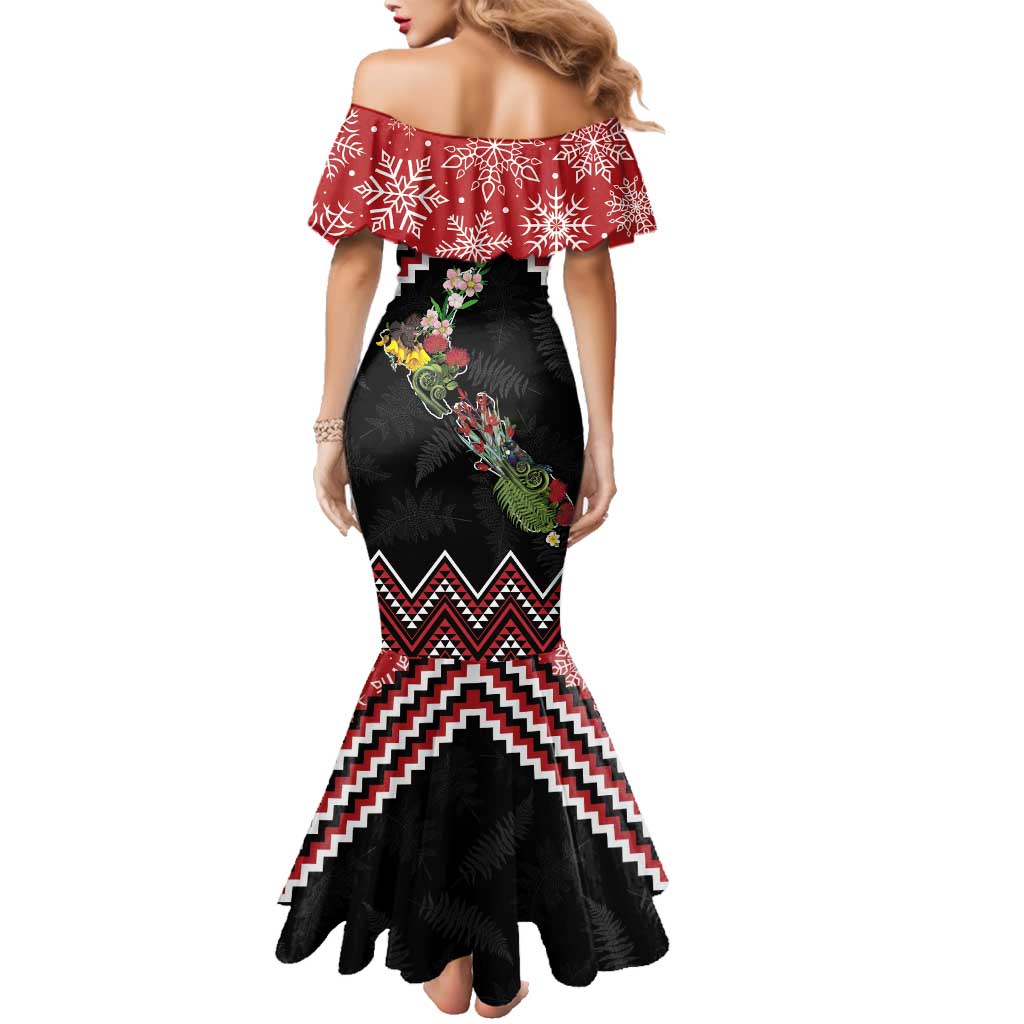 New Zealand Christmas Taniko Poutama Family Matching Mermaid Dress and Hawaiian Shirt Flora Map with Birds LT7 - Polynesian Pride