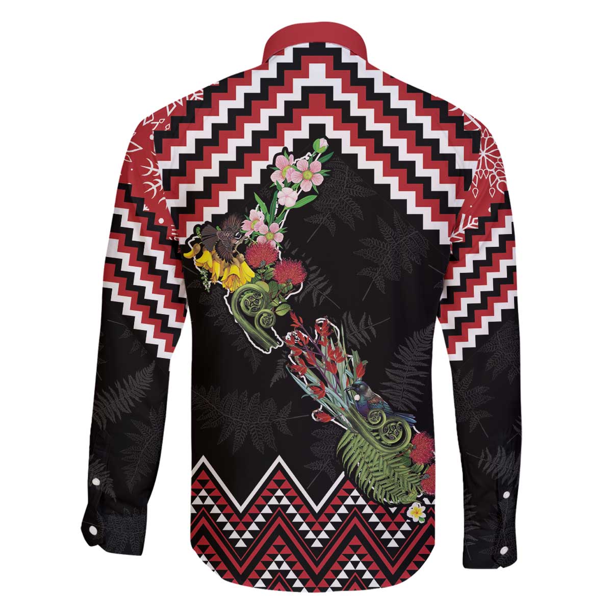 New Zealand Christmas Taniko Poutama Family Matching Off The Shoulder Long Sleeve Dress and Hawaiian Shirt Flora Map with Birds LT7 - Polynesian Pride