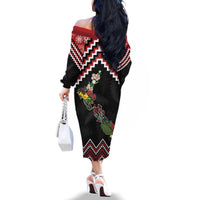 New Zealand Christmas Taniko Poutama Family Matching Off The Shoulder Long Sleeve Dress and Hawaiian Shirt Flora Map with Birds LT7 - Polynesian Pride