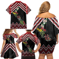 New Zealand Christmas Taniko Poutama Family Matching Off Shoulder Short Dress and Hawaiian Shirt Flora Map with Birds LT7 - Polynesian Pride