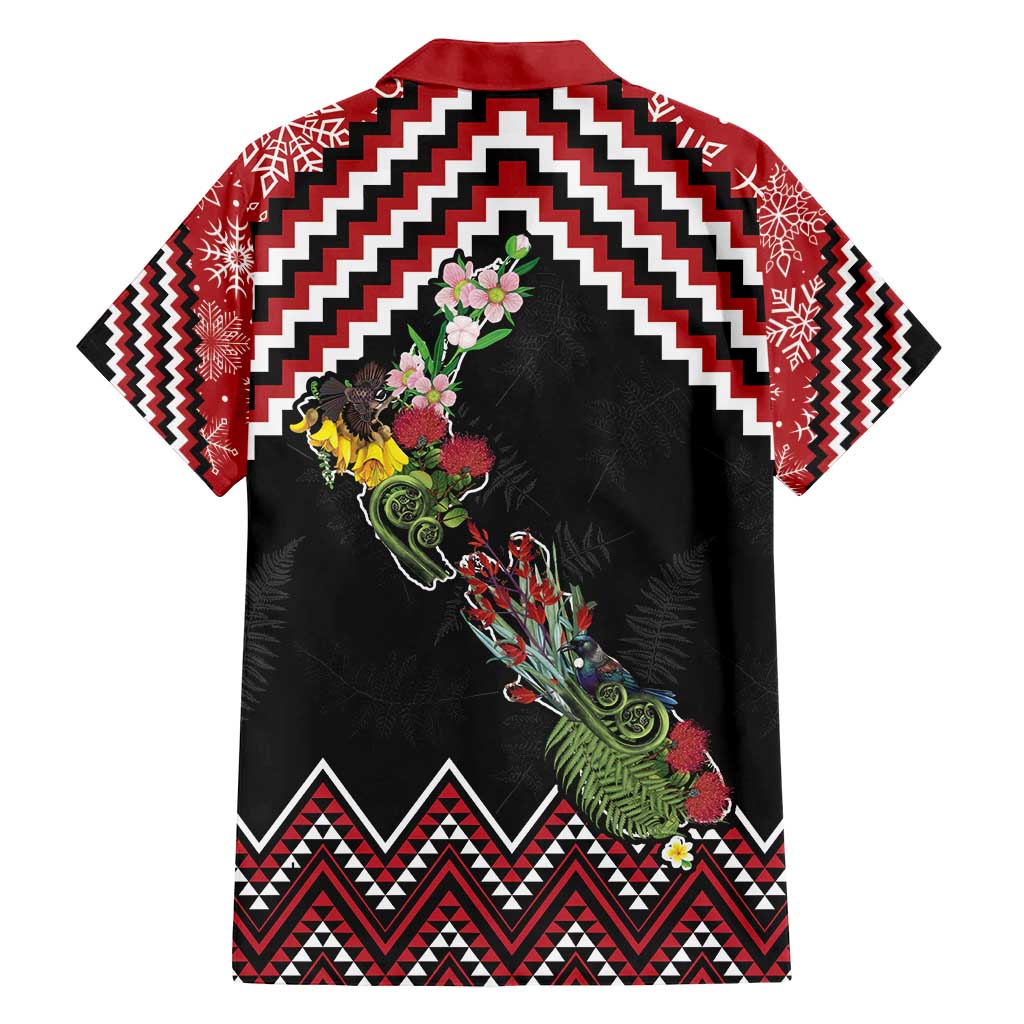 New Zealand Christmas Taniko Poutama Family Matching Off Shoulder Short Dress and Hawaiian Shirt Flora Map with Birds LT7 - Polynesian Pride