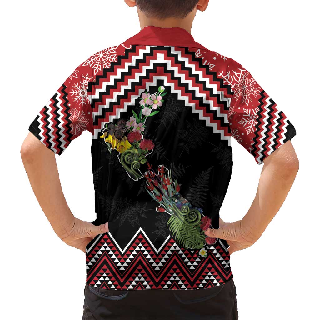 New Zealand Christmas Taniko Poutama Family Matching Puletasi and Hawaiian Shirt Flora Map with Birds LT7 - Polynesian Pride