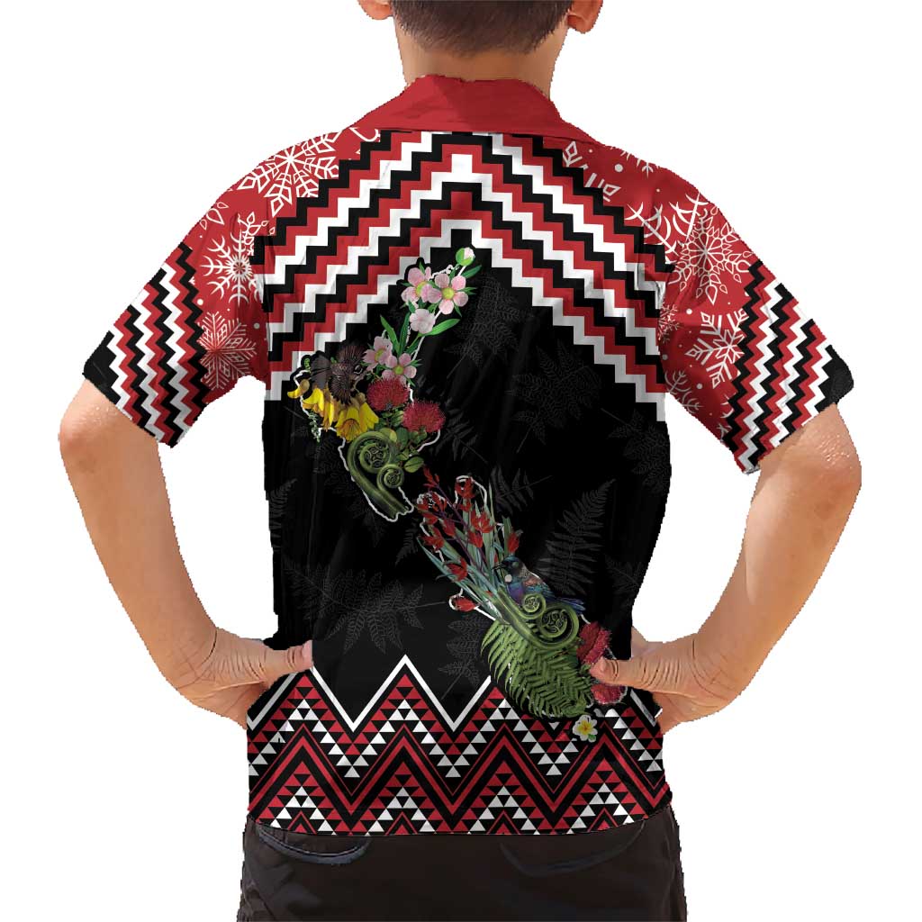 New Zealand Christmas Taniko Poutama Family Matching Short Sleeve Bodycon Dress and Hawaiian Shirt Flora Map with Birds LT7 - Polynesian Pride