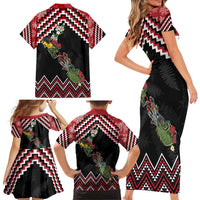 New Zealand Christmas Taniko Poutama Family Matching Short Sleeve Bodycon Dress and Hawaiian Shirt Flora Map with Birds LT7 - Polynesian Pride