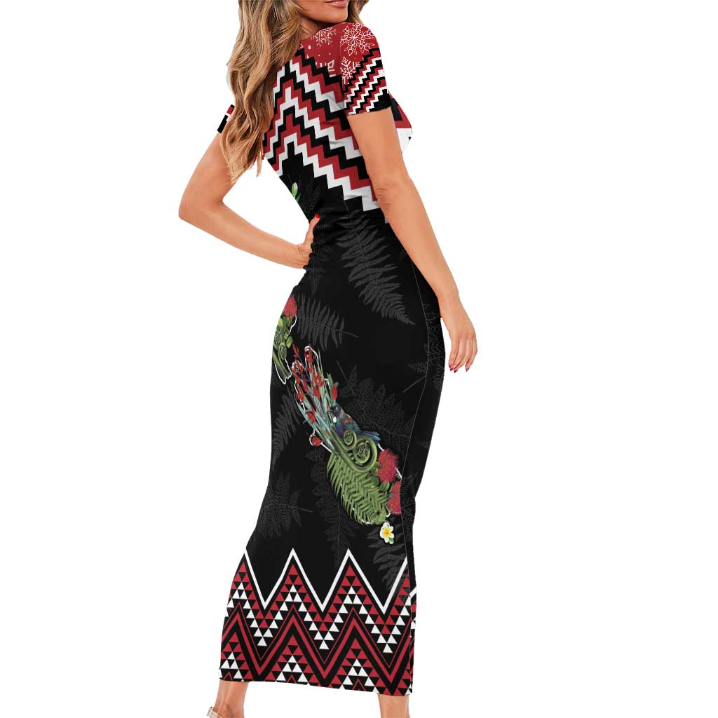 New Zealand Christmas Taniko Poutama Family Matching Short Sleeve Bodycon Dress and Hawaiian Shirt Flora Map with Birds LT7 - Polynesian Pride