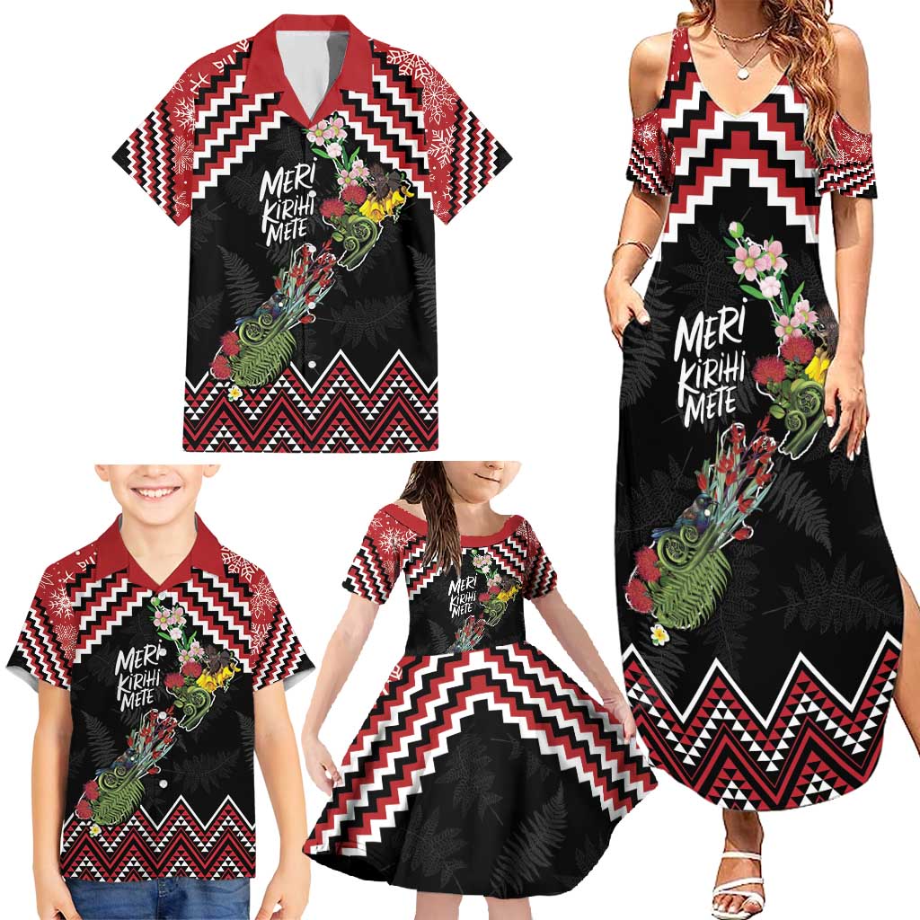 New Zealand Christmas Taniko Poutama Family Matching Summer Maxi Dress and Hawaiian Shirt Flora Map with Birds LT7 - Polynesian Pride