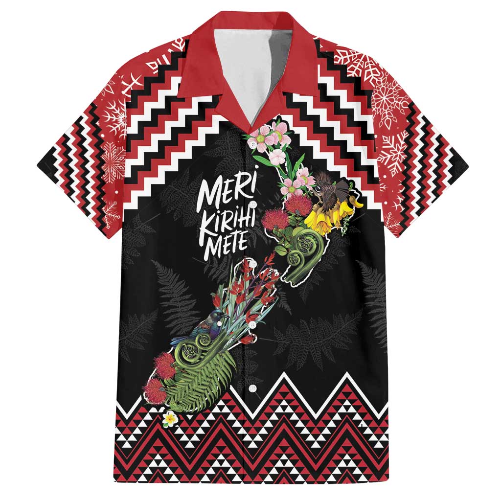 New Zealand Christmas Taniko Poutama Family Matching Summer Maxi Dress and Hawaiian Shirt Flora Map with Birds LT7 Dad's Shirt - Short Sleeve Red - Polynesian Pride