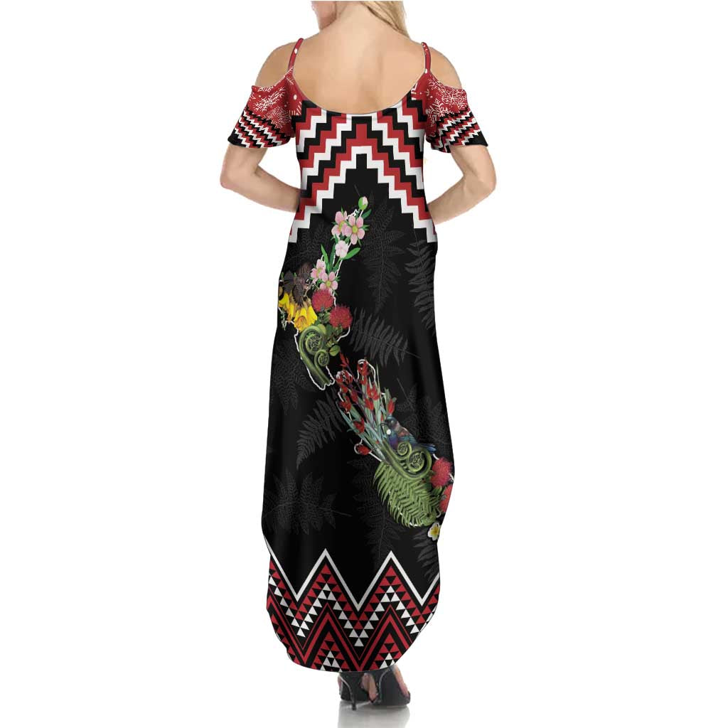 New Zealand Christmas Taniko Poutama Family Matching Summer Maxi Dress and Hawaiian Shirt Flora Map with Birds LT7 - Polynesian Pride
