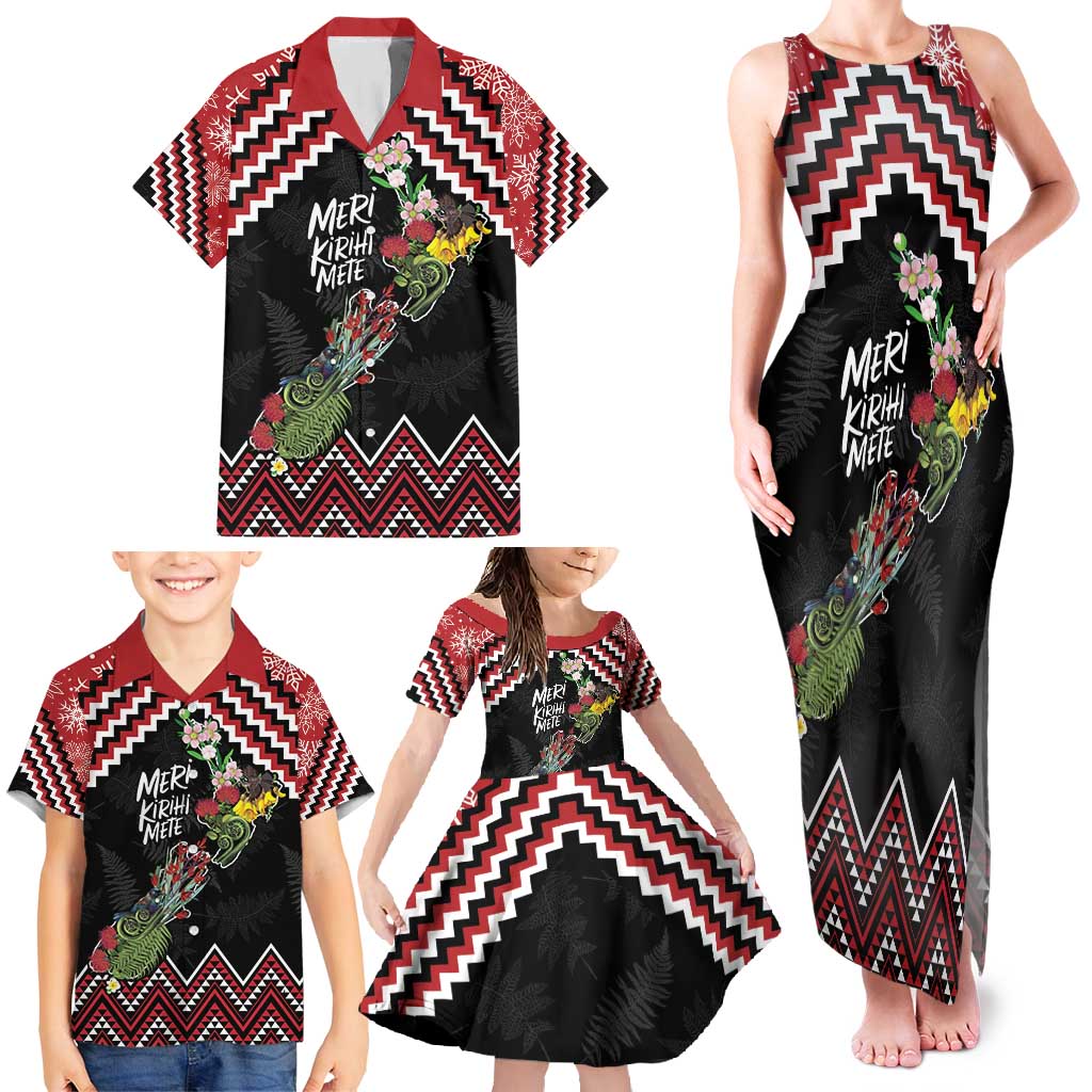 New Zealand Christmas Taniko Poutama Family Matching Tank Maxi Dress and Hawaiian Shirt Flora Map with Birds LT7 - Polynesian Pride
