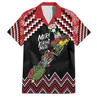 New Zealand Christmas Taniko Poutama Family Matching Tank Maxi Dress and Hawaiian Shirt Flora Map with Birds LT7 Dad's Shirt - Short Sleeve Red - Polynesian Pride