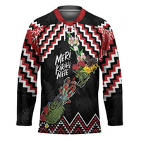 New Zealand Christmas Taniko Poutama Hockey Jersey Flora Map with Birds - Polynesian Pride