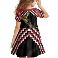 New Zealand Christmas Taniko Poutama Kid Short Sleeve Dress Flora Map with Birds - Polynesian Pride