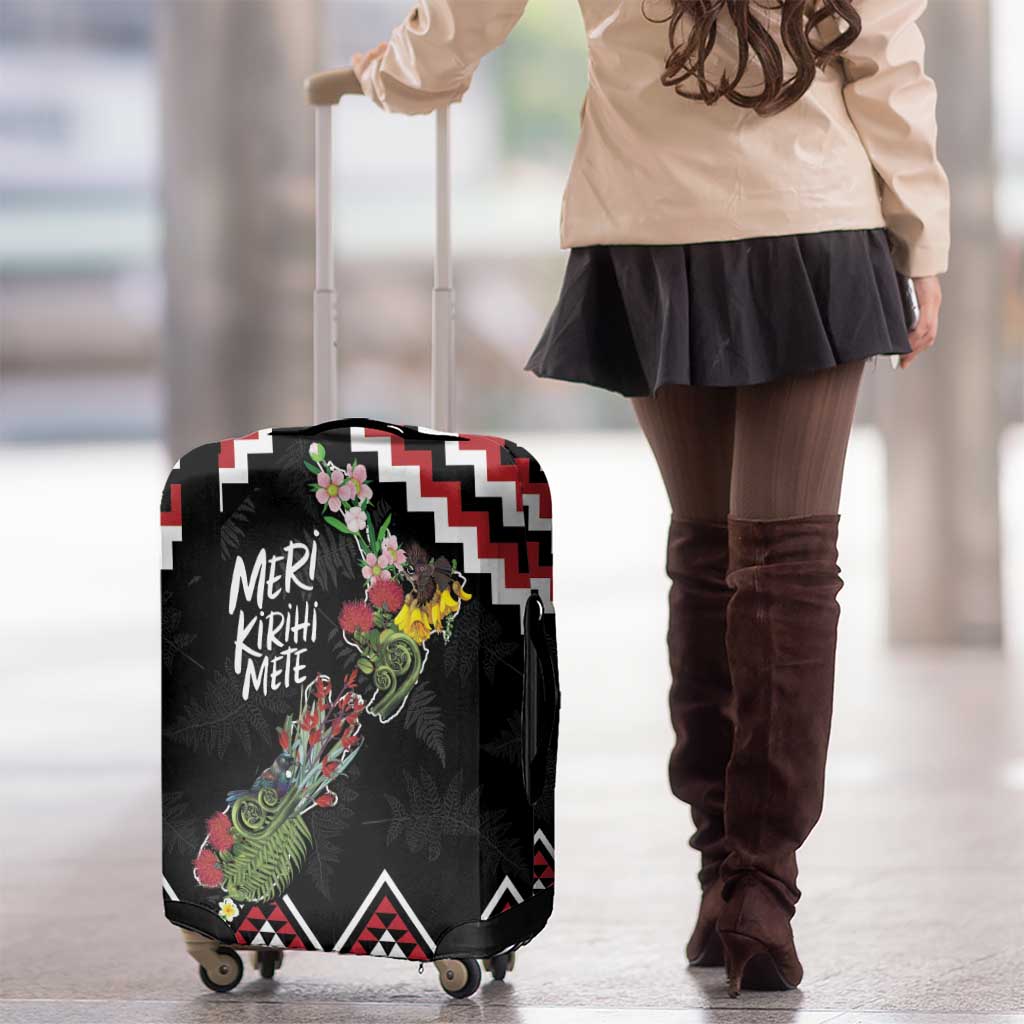 New Zealand Christmas Taniko Poutama Luggage Cover Flora Map with Birds - Polynesian Pride