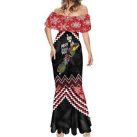 New Zealand Christmas Taniko Poutama Mermaid Dress Flora Map with Birds - Polynesian Pride