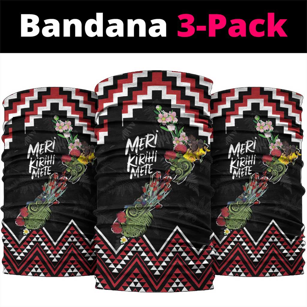 New Zealand Christmas Taniko Poutama Neck Gaiter Flora Map with Birds LT7 package One Size: 25*50cm Red - Polynesian Pride