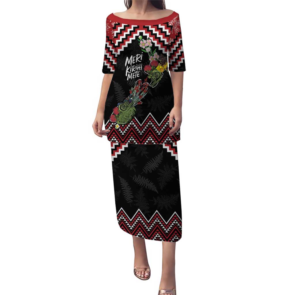 New Zealand Christmas Taniko Poutama Puletasi Flora Map with Birds LT7 Long Dress Red - Polynesian Pride