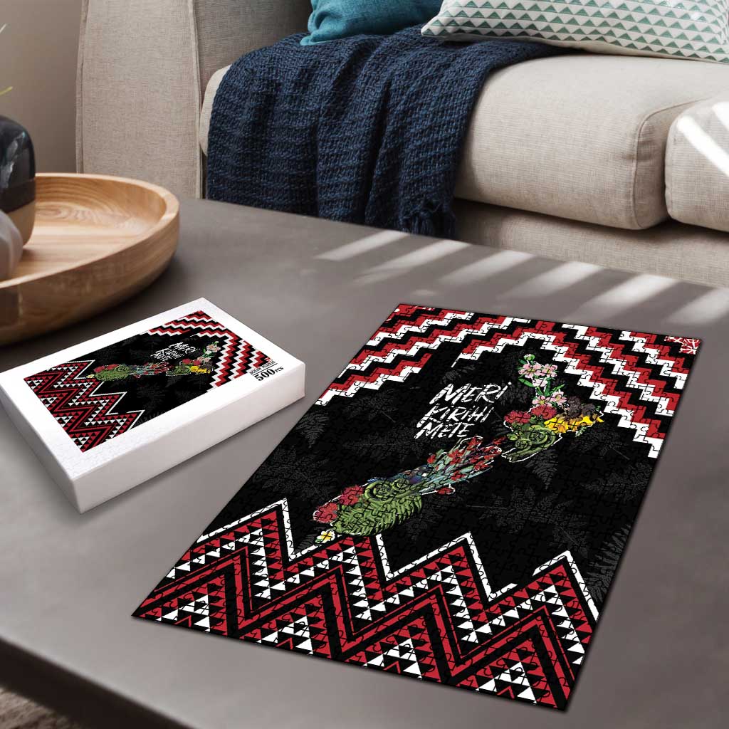 New Zealand Christmas Taniko Poutama Puzzle Flora Map with Birds - Polynesian Pride