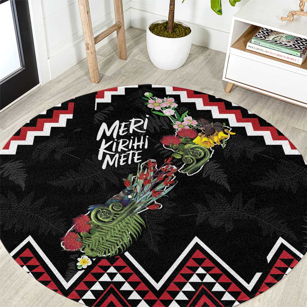 New Zealand Christmas Taniko Poutama Round Carpet Flora Map with Birds - Polynesian Pride
