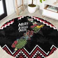 New Zealand Christmas Taniko Poutama Round Carpet Flora Map with Birds LT7 Red - Polynesian Pride