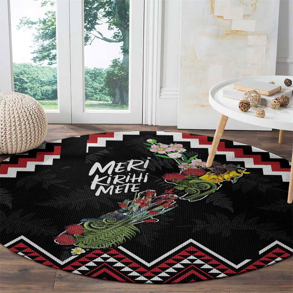 New Zealand Christmas Taniko Poutama Round Carpet Flora Map with Birds LT7 - Polynesian Pride