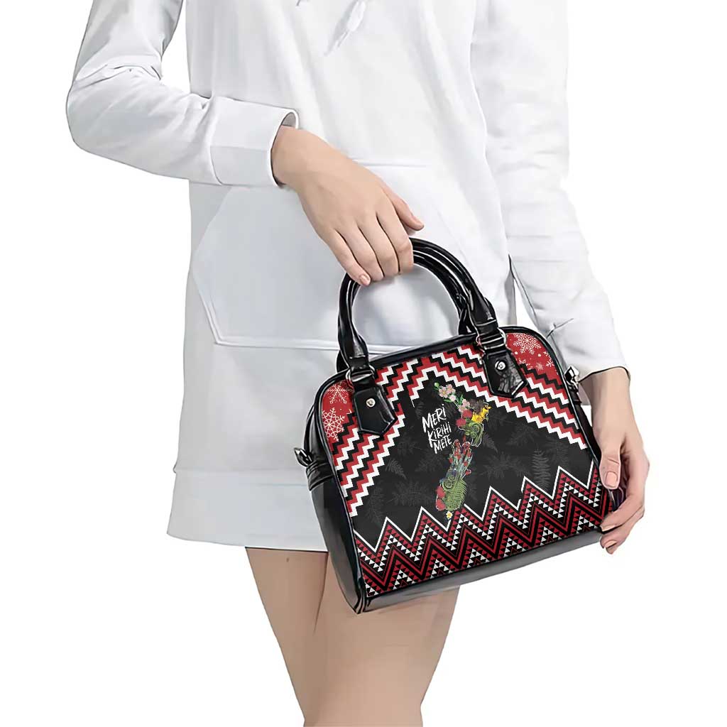 New Zealand Christmas Taniko Poutama Shoulder Handbag Flora Map with Birds - Polynesian Pride