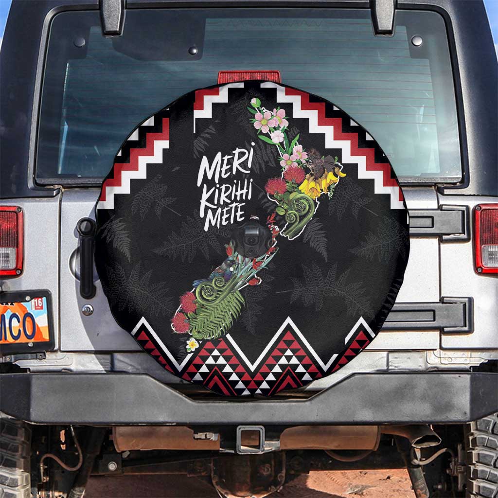 New Zealand Christmas Taniko Poutama Spare Tire Cover Flora Map with Birds - Polynesian Pride